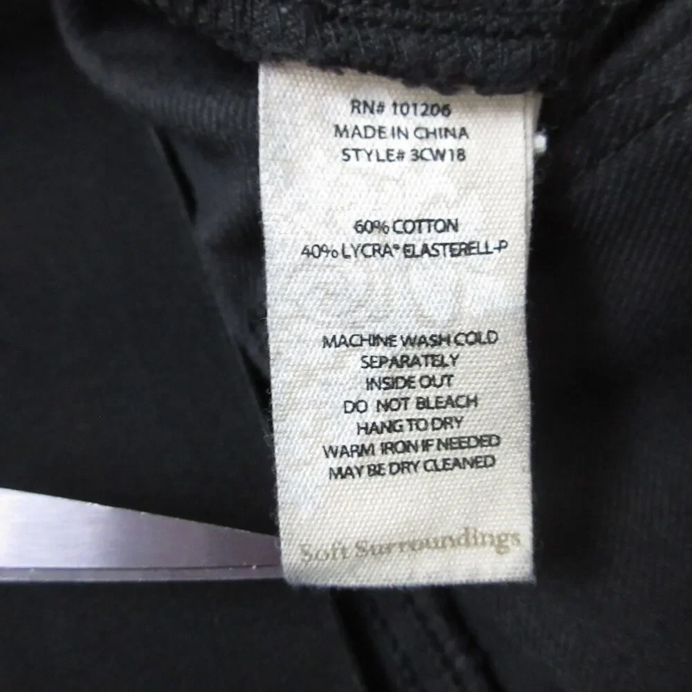 Soft Surroundings Pull On Pants Womens Petite M Black Stretch Slim Ankle 32x29.5
